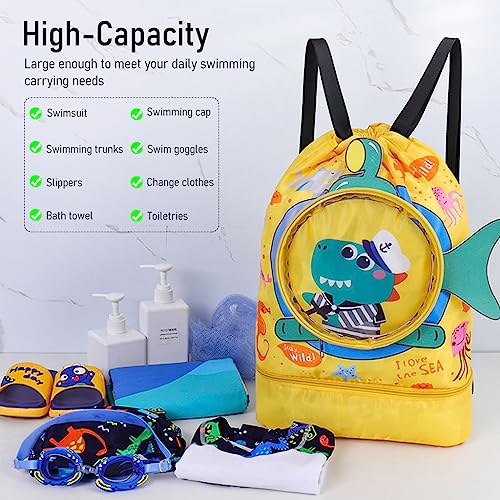 PALAY® Swimming Bag for Kids Cute Cartoon Shark Print Waterproof Drawstring Backpack Dry Wet Separation Storage Travel Sports Portable Beach Yellow 2 PCS PALAY® Swimming Bag for Kids Cute Cartoon Shark Print Waterproof Drawstring Backpack Dry Wet Separation Storage Travel Sports Portable Beach Yellow 2 PCS